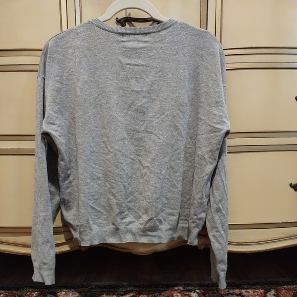 Philosophy Gray Cropped Top Long Sleeves Size L w/ BELLE Beaded Word - Picture 2 of 14